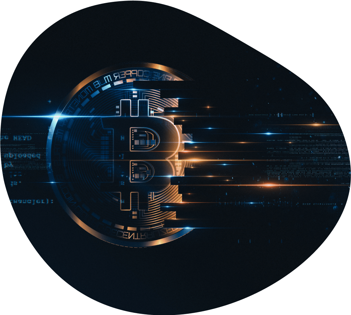 Gold Bitcoin symbol with glowing lights